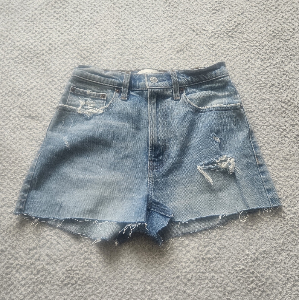 ABERCROMBIE & FITCH Blue Denim High Rise 4" Short W25 Size 0 Distress Cotton
